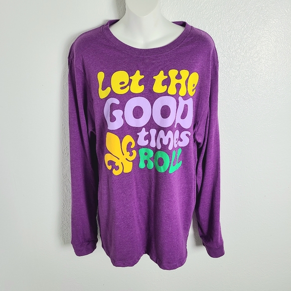 Mardi Gras Tops - Mardi Gras Purple Long Sleeve Shirt - Let the Good Times Roll, Size Large, NWOT